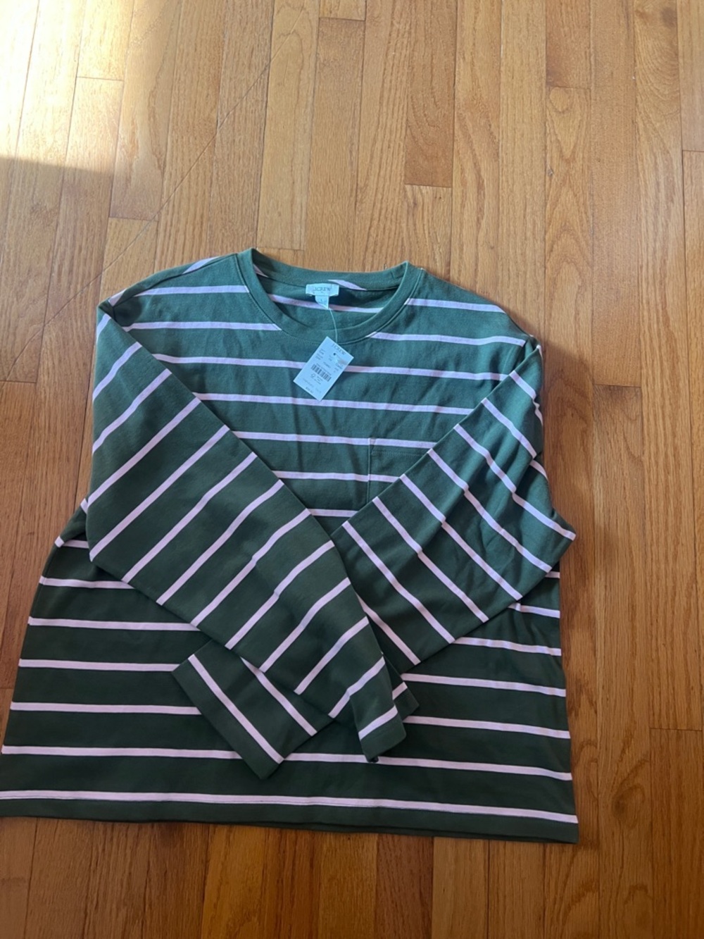 J. Crew Green and Light Pink Striped Long-Sleeve Top